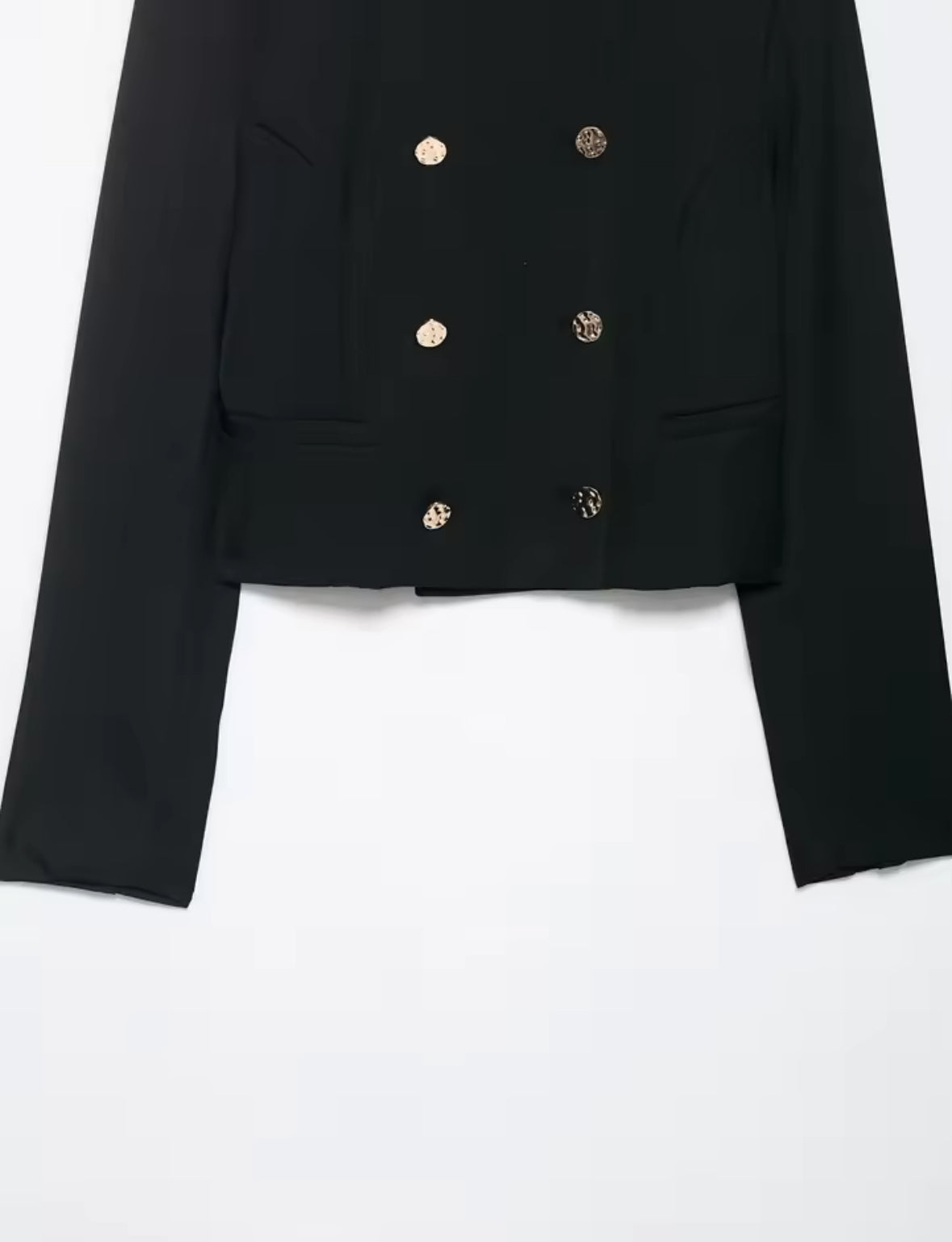 Blazers lisos de manga larga con cuello redondo y doble botonadura para mujer, chaqueta corta ajustada con botones de Metal para oficina