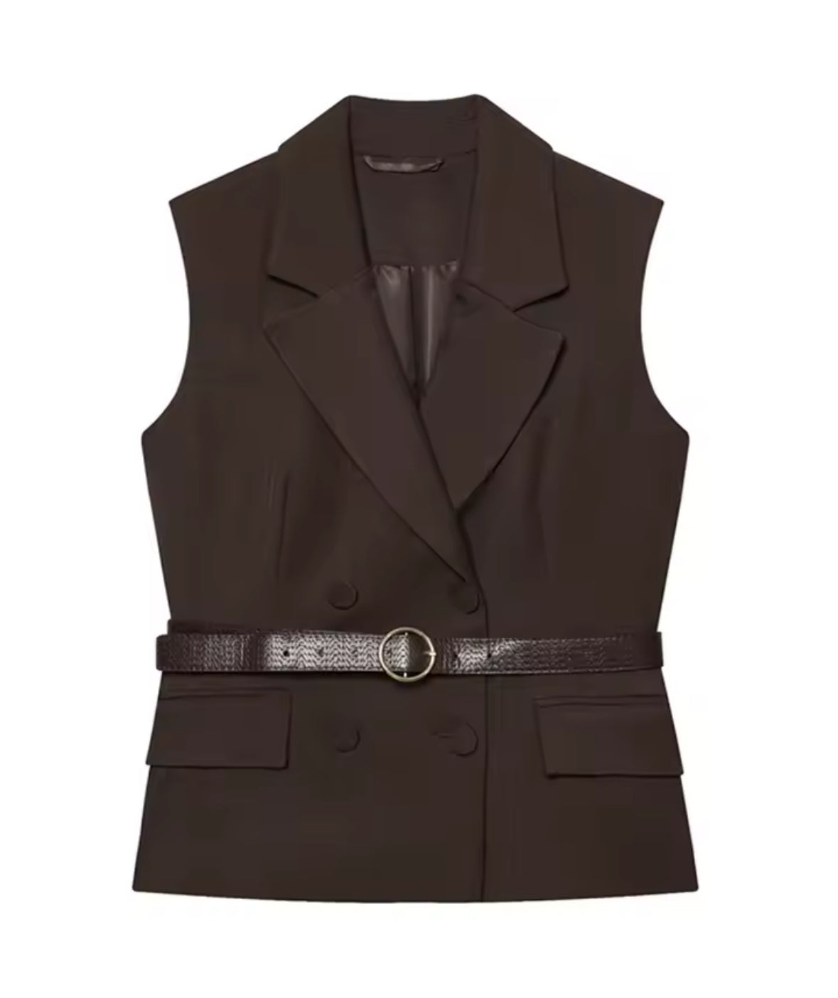 chaleco solapa cuello sin mangas bolsillos delanteros