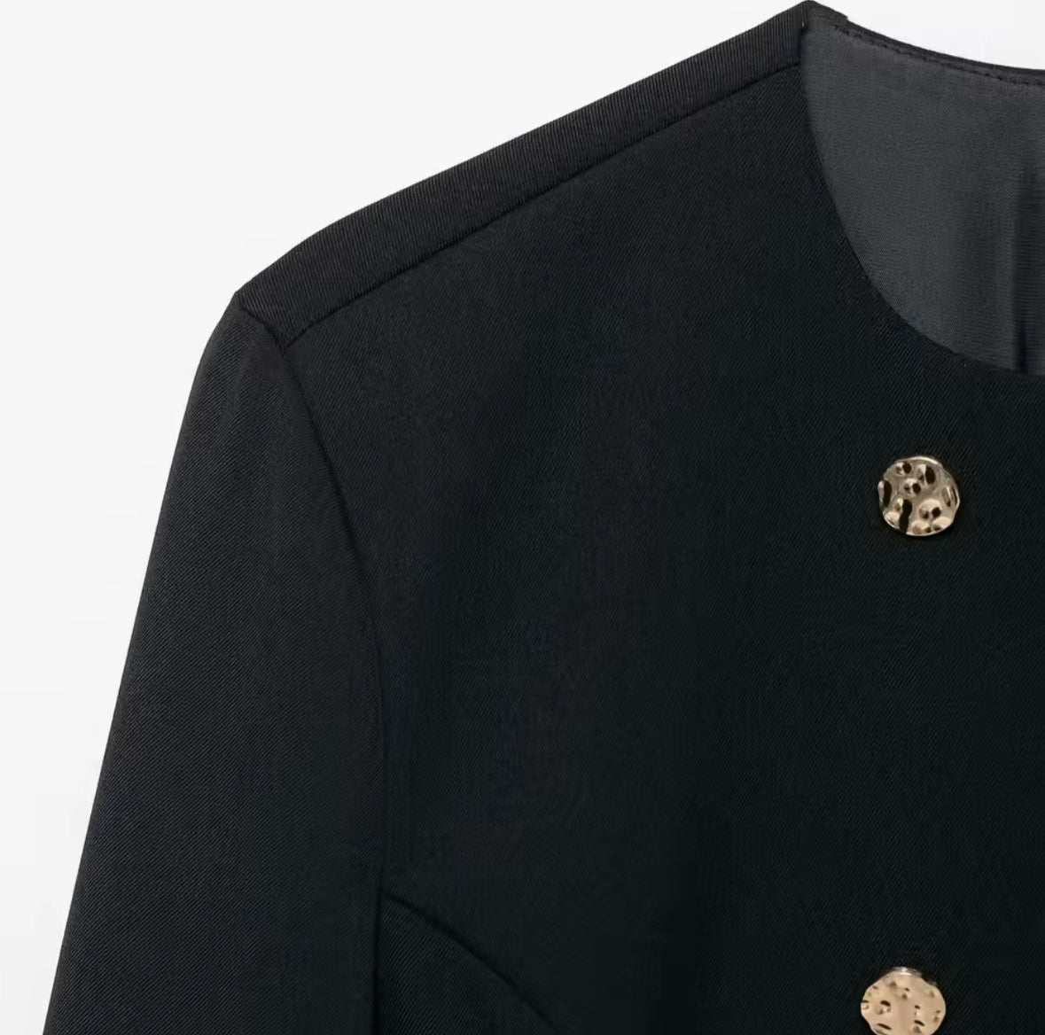 Blazers lisos de manga larga con cuello redondo y doble botonadura para mujer, chaqueta corta ajustada con botones de Metal para oficina